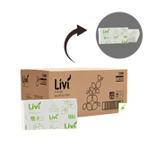 Livi paper towel packaging with a close-up of a single roll on a white background available at eve zone.